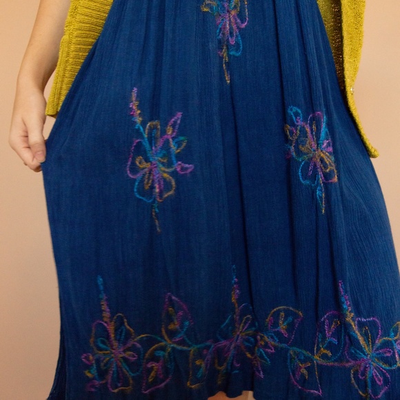 90s Rainbow Embroidered Smocked Summer Babydoll Dress - Picture 15 of 16